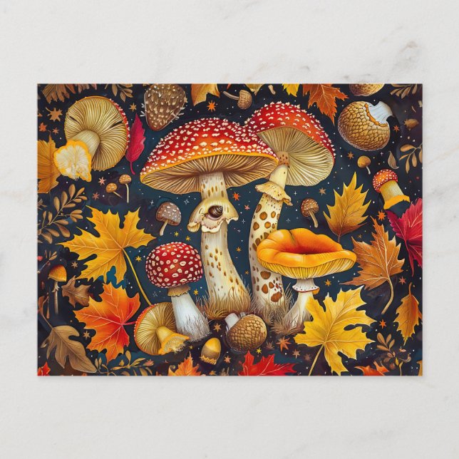 Fly Agariary Mushrooms unter Vollmondlicht Postkarte (Vorderseite)