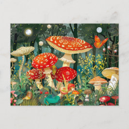 Fly Agariary Mushrooms unter Vollmondlicht Postkarte
