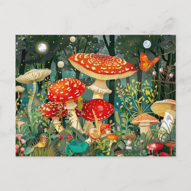 Fly Agariary Mushrooms unter Vollmondlicht Postkarte (Vorderseite)