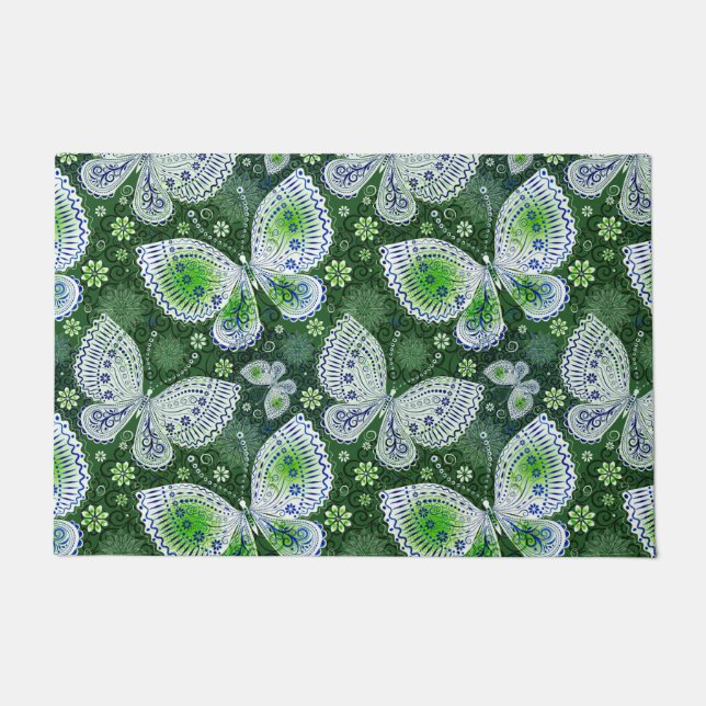 Fly Away Paisley Butterfly Print Green Fußmatte (Vorderseite)