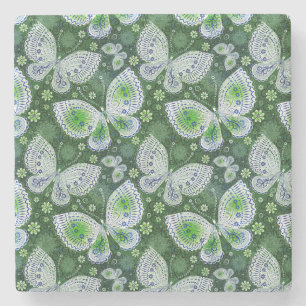 Fly Away Paisley Butterfly Print Green Steinuntersetzer