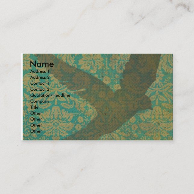 Fly, Bird auf Vintagem Wallpaper, digitale Kunst Visitenkarte (Vorderseite)