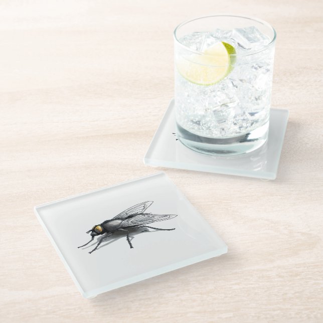 Fly Buddy Gigant fliegt Klarglas-Untersetzer Glasuntersetzer (Schrägansicht)