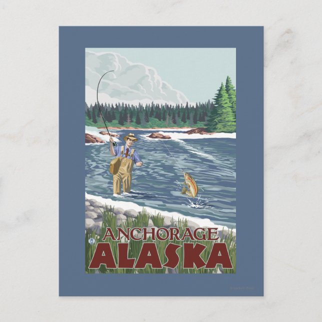Fly Fisherman - Anchorage, Alaska Postkarte (Vorderseite)