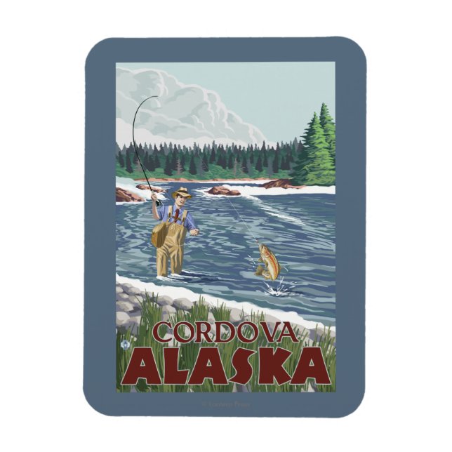 Fly Fisherman - Cordova, Alaska Magnet (Vertikal)