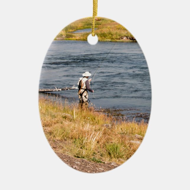Fly Fisherman Keramik Ornament (Vorne)
