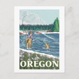 Fly Fisherman - Vintage Travel Poster Postkarte