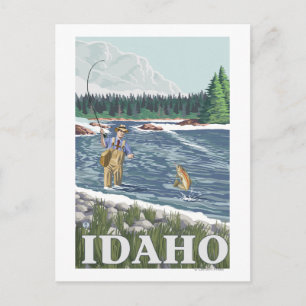 Fly FishermanIdahoVintage Travel Poster Postkarte