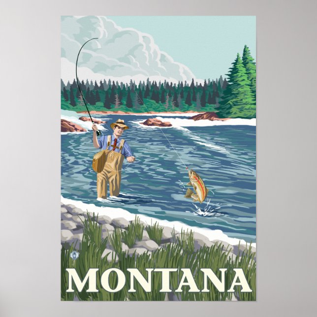 Fly FishermanMontanaVintage Travel Poster (Vorne)
