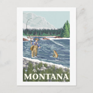 Fly FishermanMontanaVintage Travel Poster Postkarte