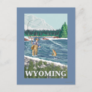 Fly FishermanWyomingVintage Travel Poster Postkarte