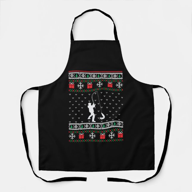 Fly Fishing Fish Ugly Christmas Sweater Xmas Ohrts Schürze (Vorderseite)