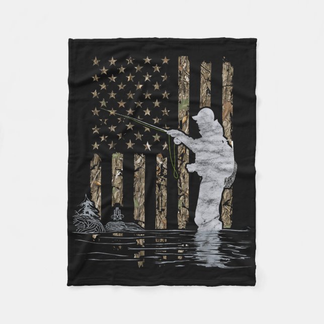 Fly Fishing Fisherman American Flag Camouflage Fly Fleecedecke (Vorderseite)