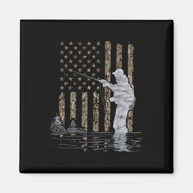 Fly Fishing Fisherman American Flag Camouflage Fly Magnet (Vorne)