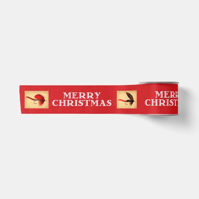 Fly Fishing Flies & Merry Christmas Ribbon Satinband (Vorderseite)