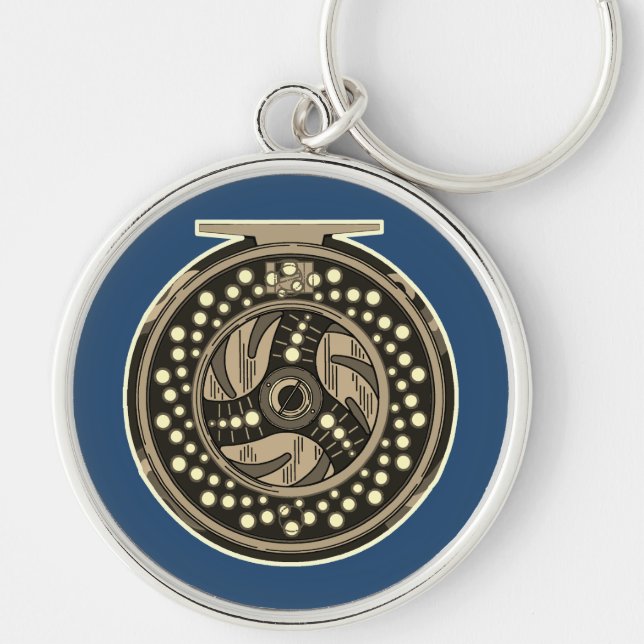 Fly Fishing Fly Reel Artwork for Angler's Blue Schlüsselanhänger (Vorne)