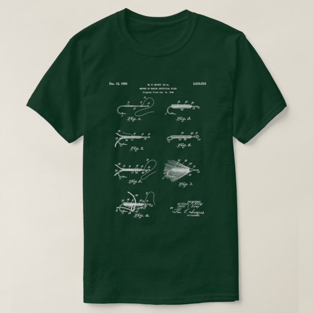 Fly Fishing Patent Fisherman Art Blueprint T-Shirt (Design vorne)