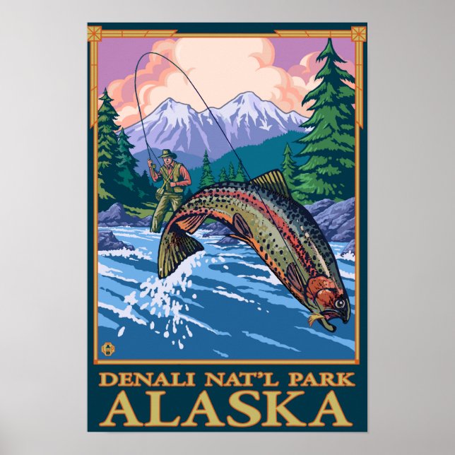 Fly Fishing Scene - Denali National Park, Alaska Poster (Vorne)