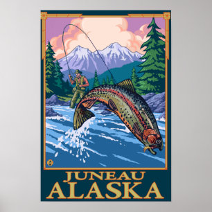 Fly Fishing Scene - Juneau, Alaska Poster