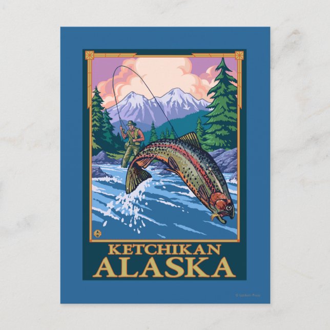 Fly Fishing Scene - Ketchikan, Alaska Postkarte (Vorderseite)