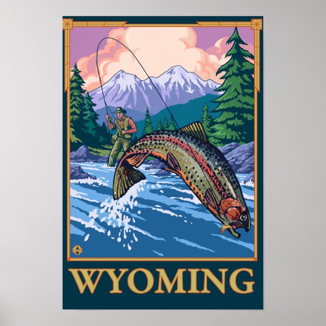 Fly Fishing Scene - Wyoming Poster (Vorne)