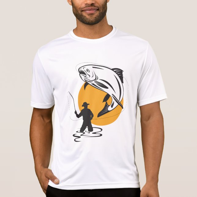 Fly Fishing Trout Sunset Silhouette T-Shirt (Vorderseite)