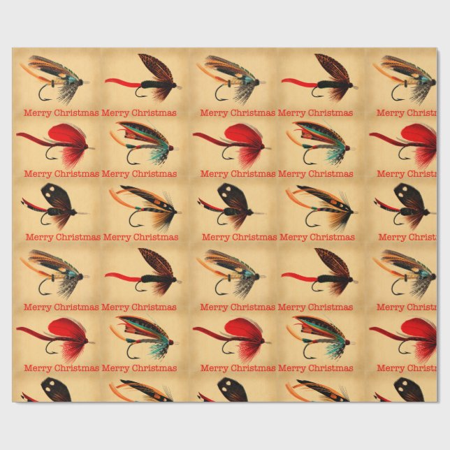 Fly Fishing Weihnachtswrapping Paper. Fischer Geschenkpapier (Flach)
