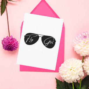 Fly Girl, Aviator-Sonnenbrille, Script, Niedliche Postkarte