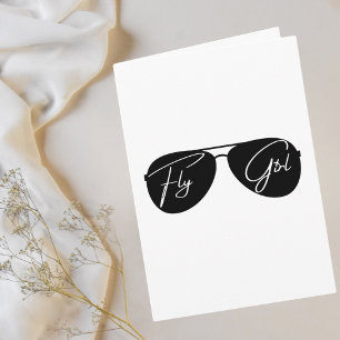 Fly Girl Black Aviator Sonnenbrille, Niedliche Geb Karte