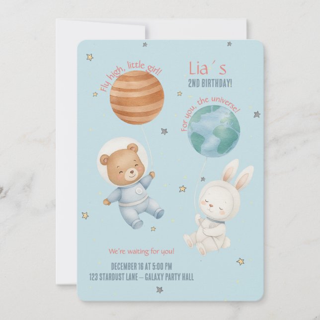 Fly High, Little Astronaut Girl Einladung (Vorderseite)