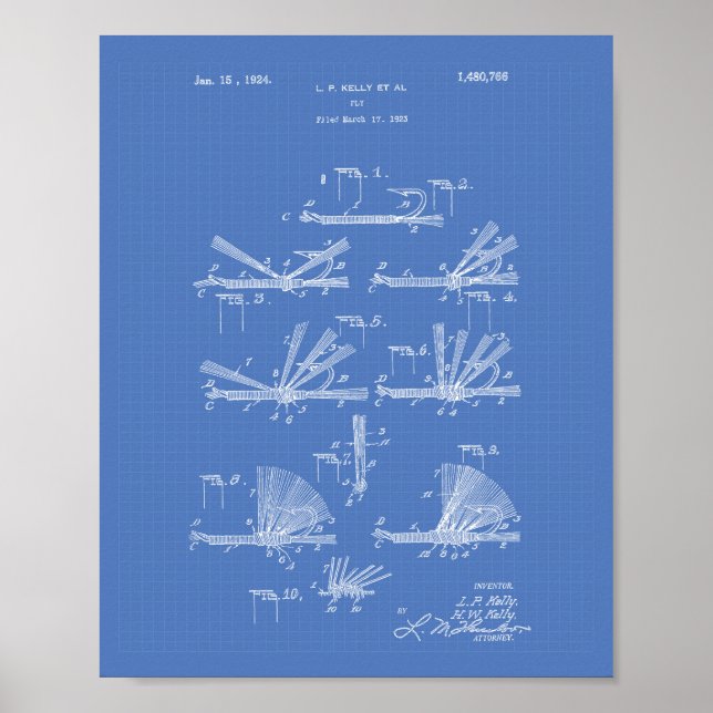 Fly Hook 1924 Patent Art Blueprint Poster (Vorne)