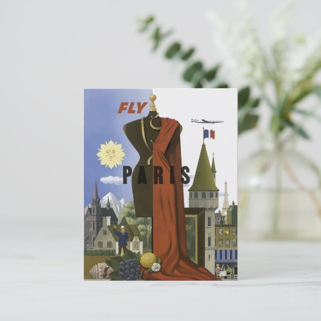 Fly Paris France Vintage Travel Poster (Stehend Vorderseite)