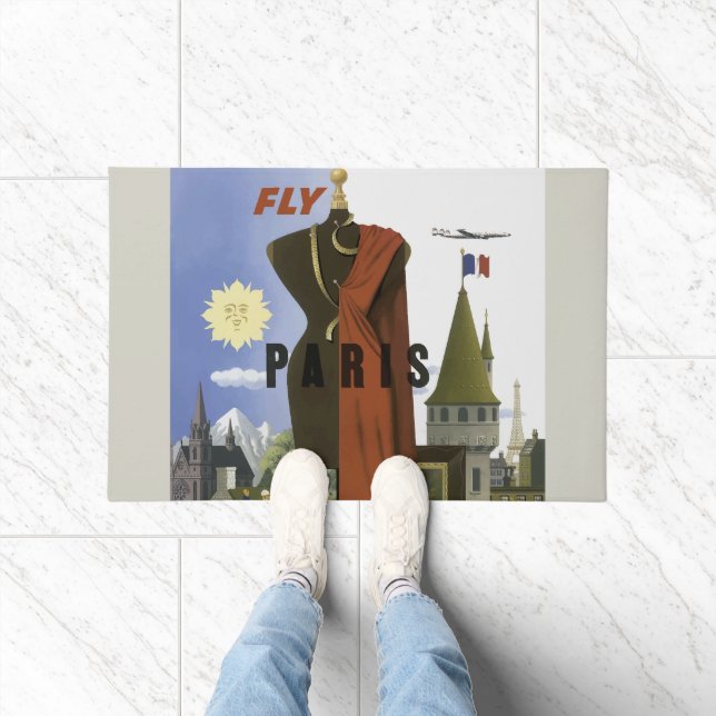 Fly Paris France Vintage Travel Poster Fußmatte (Indoor)