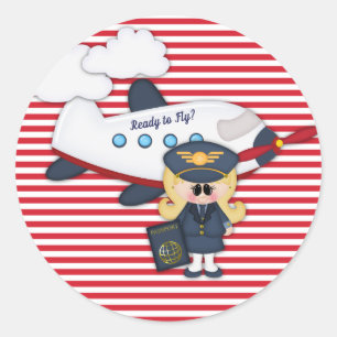 Fly Pilot Airplane Stripes Girl Aufkleber