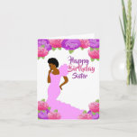 Fly Sister African American Birthday Card Karte<br><div class="desc">Diese hübsche und elegante Geburtstagskarte mit rosa und lila Rose und einer Afroamerikanerin in einem rosa Gewand. Hol dir diese klassische und niedliche Geburtstag-Karte für deine Schwester und lache ihr ein Lächeln.</div>