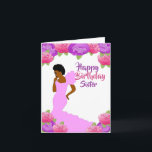 Fly Sister African American Birthday Card Karte<br><div class="desc">Diese hübsche und elegante Geburtstagskarte mit rosa und lila Rose und einer Afroamerikanerin in einem rosa Gewand. Hol dir diese klassische und niedliche Geburtstag-Karte für deine Schwester und lache ihr ein Lächeln.</div>