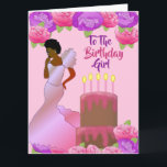 Fly Sister African American Birthday Card Karte<br><div class="desc">Diese hübsche und elegante Geburtstagskarte mit rosa und lila Rose und einer Afroamerikanerin in einem rosa Gewand. Hol dir diese klassische und niedliche Geburtstag-Karte für deine Schwester und lache ihr ein Lächeln.</div>