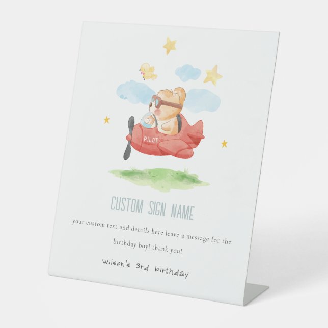Fly Teddy Bear Animal Flugzeug Birthday Custom Par Sockelschild (Vorderseite)