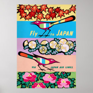 Fly to Japan Vintage Travel Poster wiederhergestel