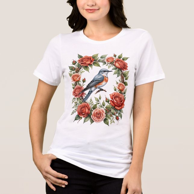 Flycatcher mit Schere, umgeben von Rote Rosen Tri-Blend Shirt (Vorderseite)