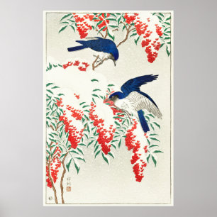 Flycatcher über Nandina Bush von Ohara Koson Poster