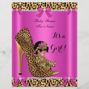 Flyer Baby Shower Baby Süße Mädchen Leopard Hot Pi