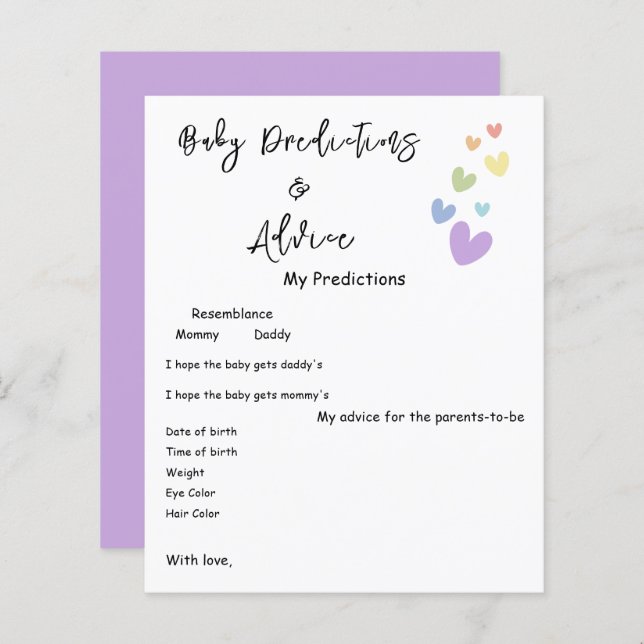 Flyer de jeu pour Baby Shower « Cœurs mignons et c (Devant / Derrière)