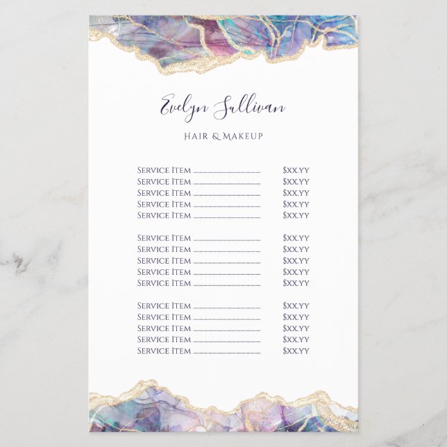 Flyer der lila Opal-Design-Preisliste (Vorne)