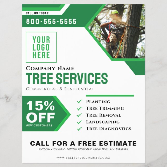 Flyer für berufliche Business Tree Services (Vorne)
