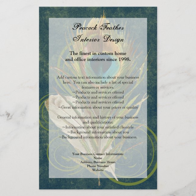 Flyer für das Arful Detail Peacock Feather Program (Vorne)