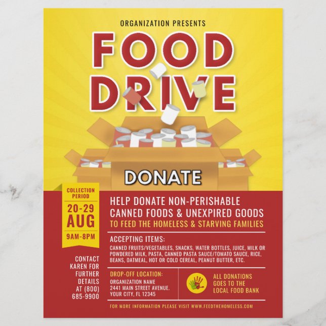 Flyer für das Red Yellow Dose Food Drive Fundraise (Vorne)