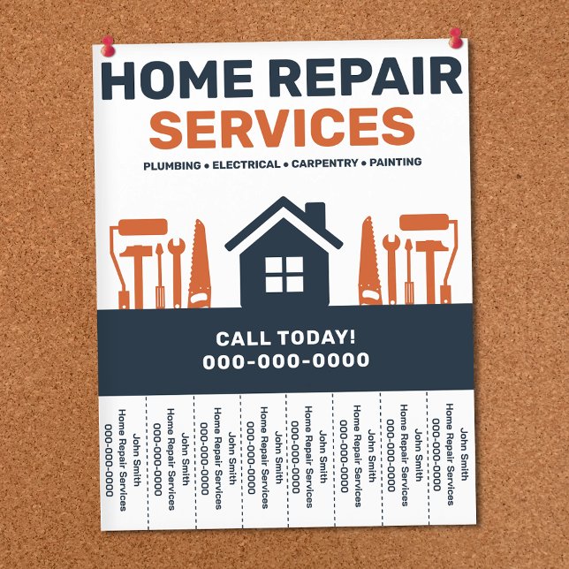 Flyer für Heimwerkerdienste mit Abreißtabs (Home Repair Services Tear Off Strips Flyer)