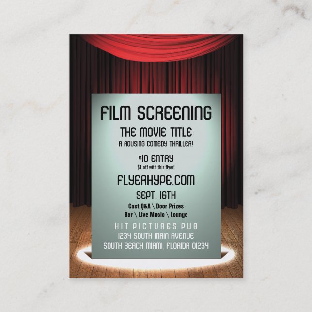 Flyer Hype Cinema Film Screening Event Promotion Visitenkarte (Vorderseite)