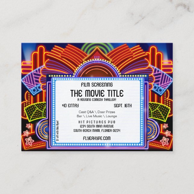 Flyer Hype Movie Marquee Cinema Film Screening Visitenkarte (Vorderseite)